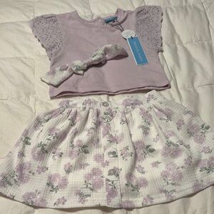 Draper James Lavender Top and Floral Skirt Set with Hair clip